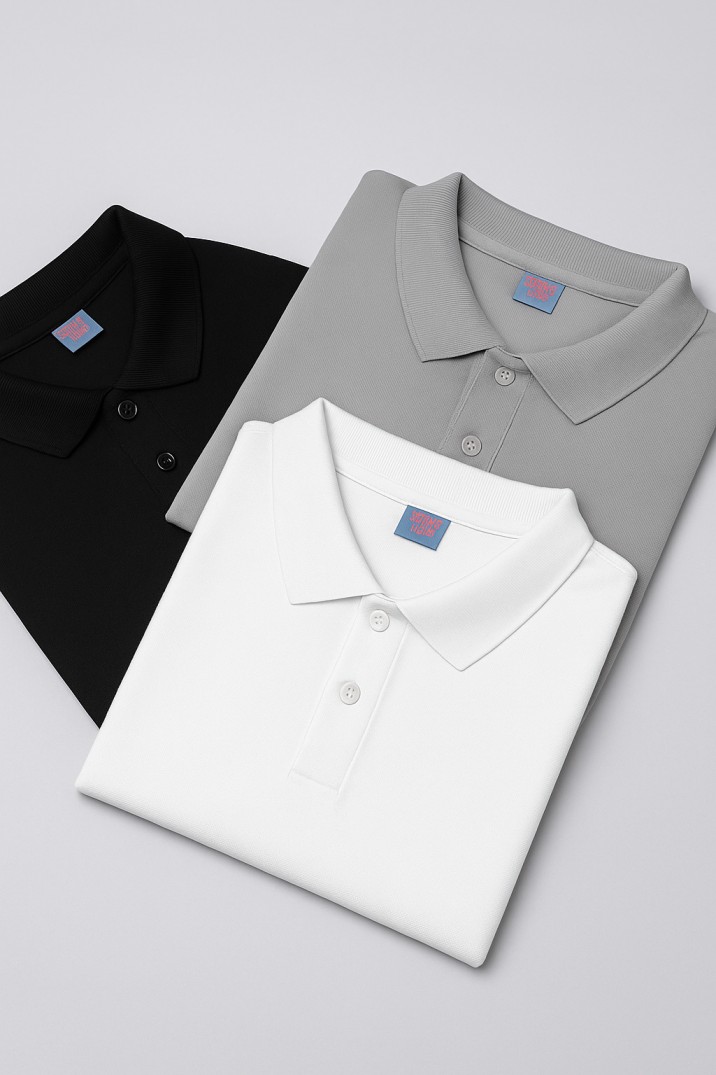 Premium Cotton Polo T-Shirt Combo for Men (White, Black & Grey) – Soft, Breathable & Stylish Casual