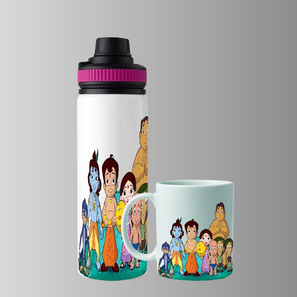 Chhota Bheem & Krishna Bottle & Mug Combo – Cartoon Gift Set for Kids