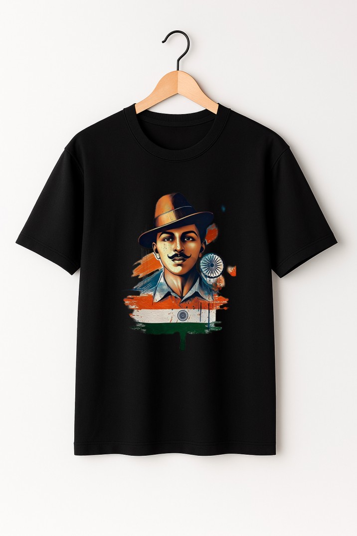 Bhagat Singh Oversized T-Shirt – Black | Iconic Revolutionary Print